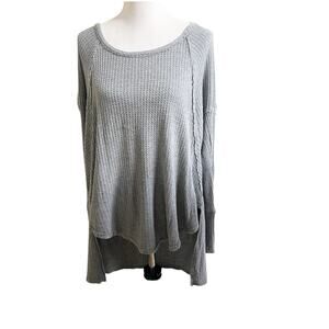 Free People Oversized Thermal Top Gray Size Large ScoopNeck Bohemian Grunge